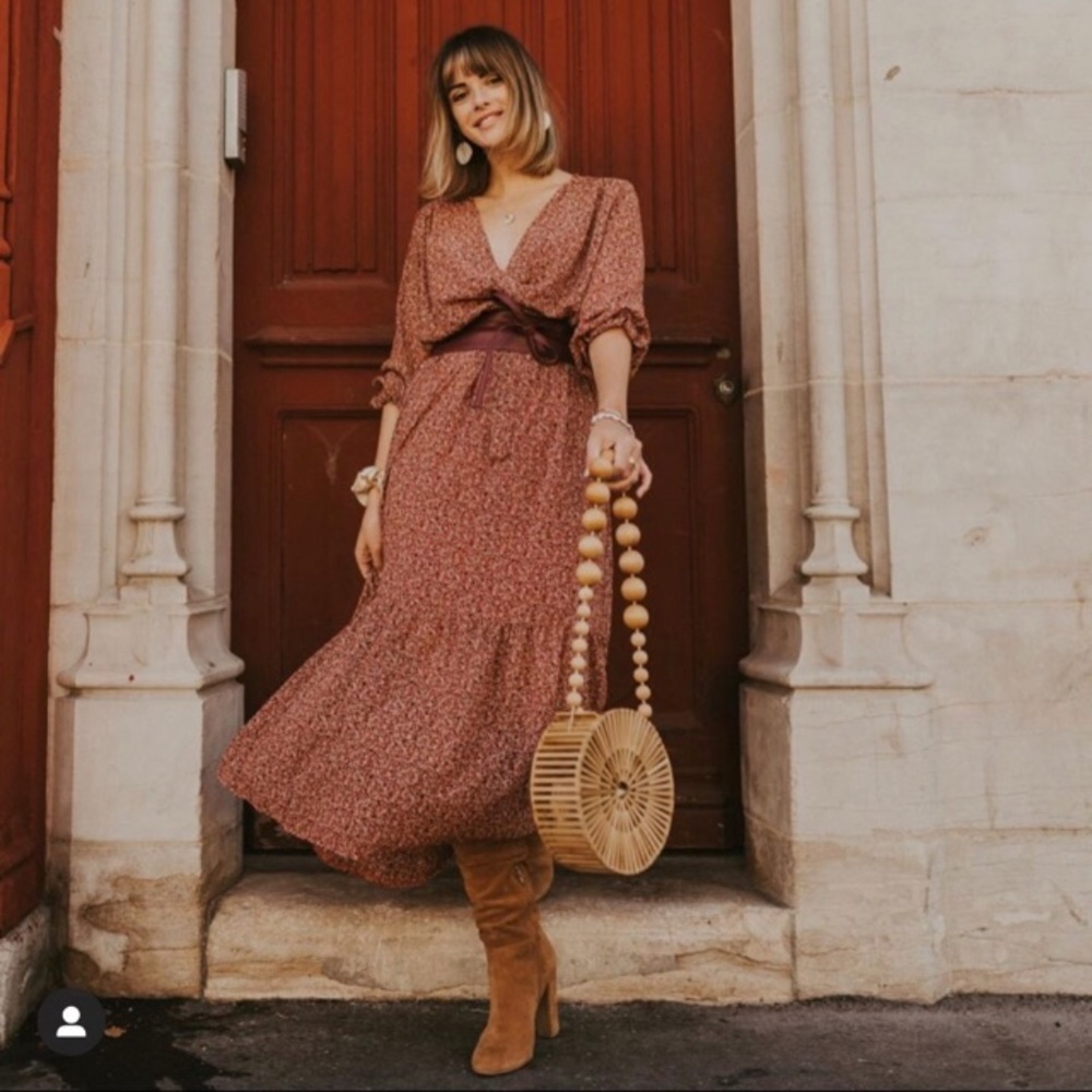 burgundy print maxi dress